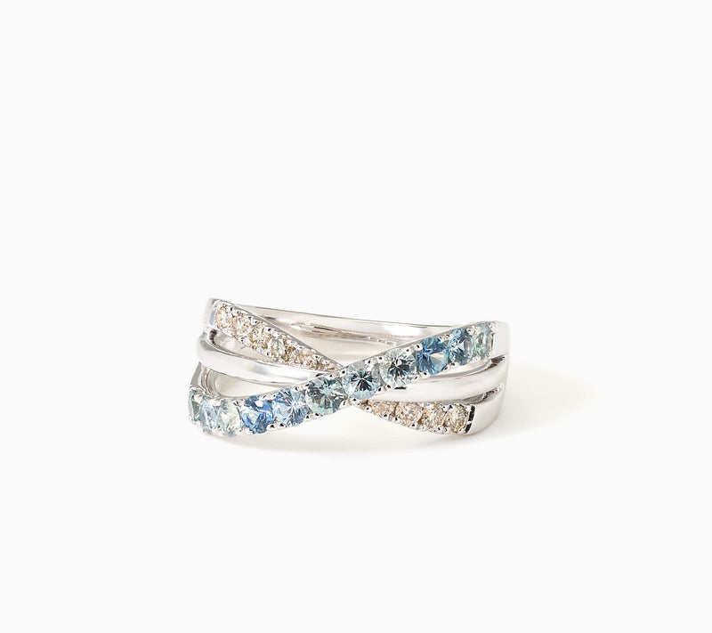 Gem Discoverer .94 ct Montana Sapphire Cross Over Ring, 14K White Gold — View 2