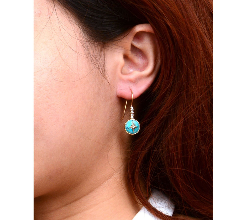 Barse Artisan Crafted Celestial Turquoise Golden Drop Earrings — View 3