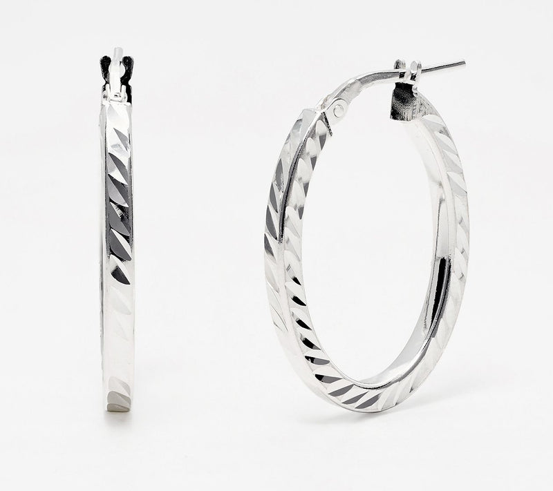 UltraFine 950 Silver Diamond Cut 1" Hoop Earrings — Main view