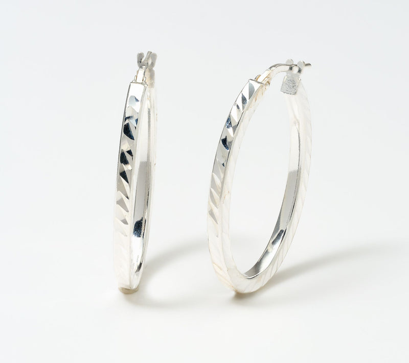 UltraFine 950 Silver Diamond Cut 1 1/4" Hoop Earrings — View 7