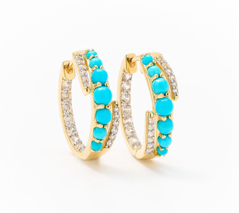Affinity Gems Cabochon Sleeping Beauty Turquoise & White Hoops — View 3