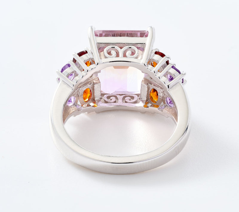 Affinity Gems Octagon Ametrine Center with Accents Ring, Sterling — View 6