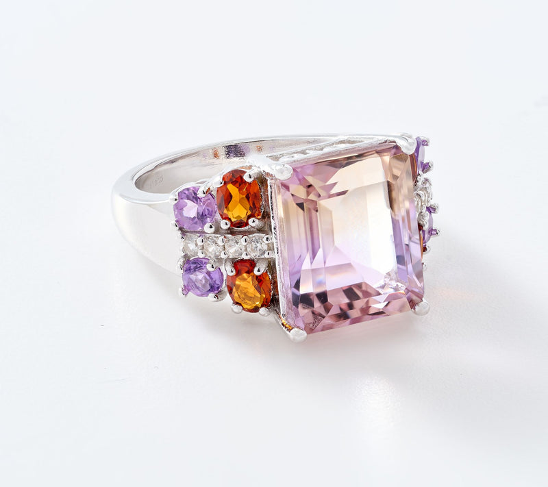 Affinity Gems Octagon Ametrine Center with Accents Ring, Sterling — View 3