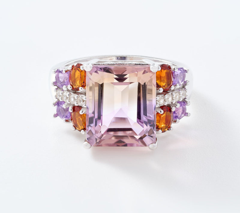 Affinity Gems Octagon Ametrine Center with Accents Ring, Sterling — View 5