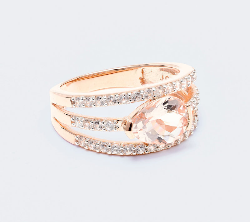 Affinity Gems Pear Shaped Morganite 3-Row Ring, Sterling — View 2