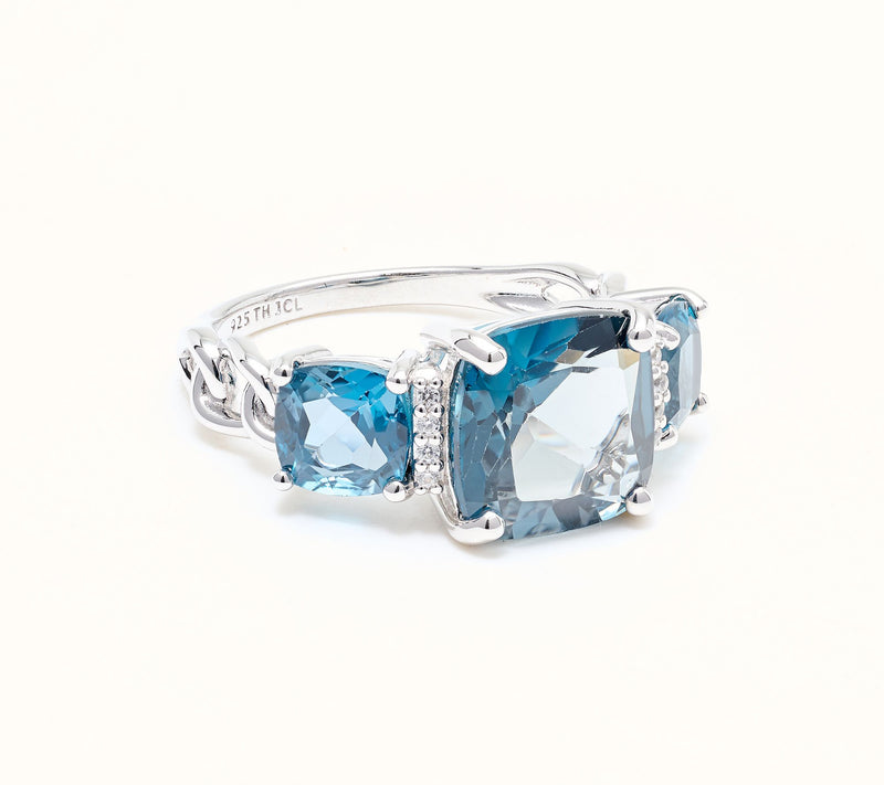 Affinity Gems Triple Cushion London Blue Topaz Statement Ring, Sterling — View 7