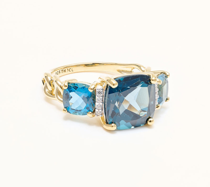 Affinity Gems Triple Cushion London Blue Topaz Statement Ring, Sterling — View 8