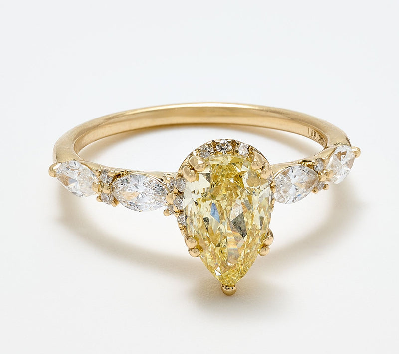Fire Light Lab Grown Diamonds 2cttw Yellow Pear Cut Ring, 14K — View 5