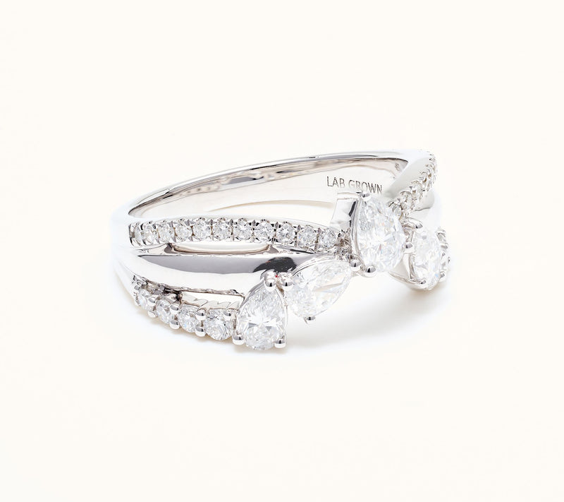 Fire Light Lab Grown Diamonds 1 cttw 3 Row Ring, 14K — View 7