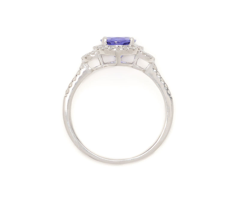 Pure Tanzanite by Jeff Moseley 1.68 cttw Oval Diamond Halo Ring, 18K — View 4