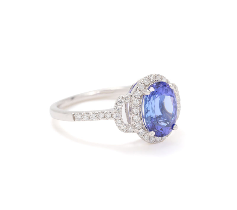 Pure Tanzanite by Jeff Moseley 1.68 cttw Oval Diamond Halo Ring, 18K — View 2