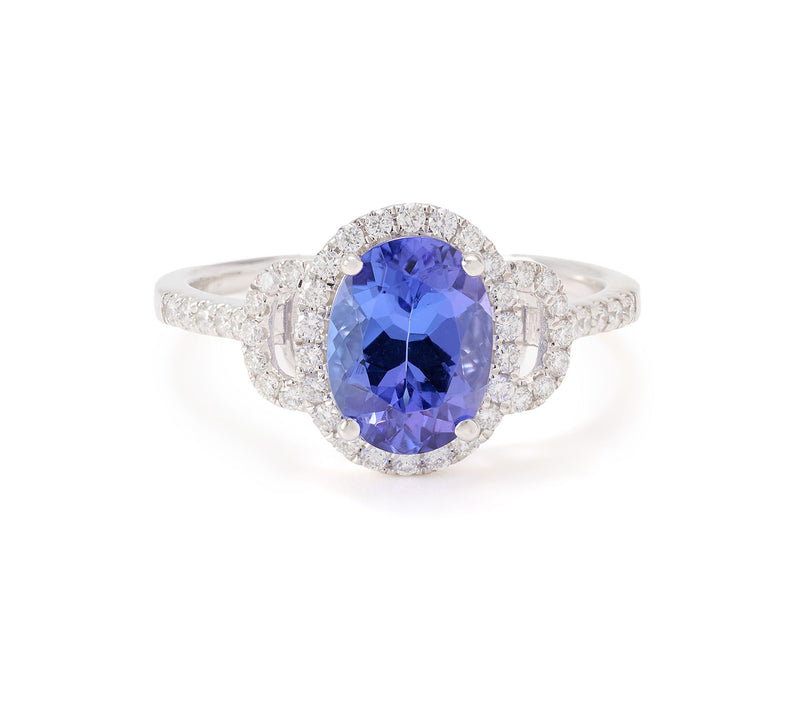 Pure Tanzanite by Jeff Moseley 1.68 cttw Oval Diamond Halo Ring, 18K — Main view