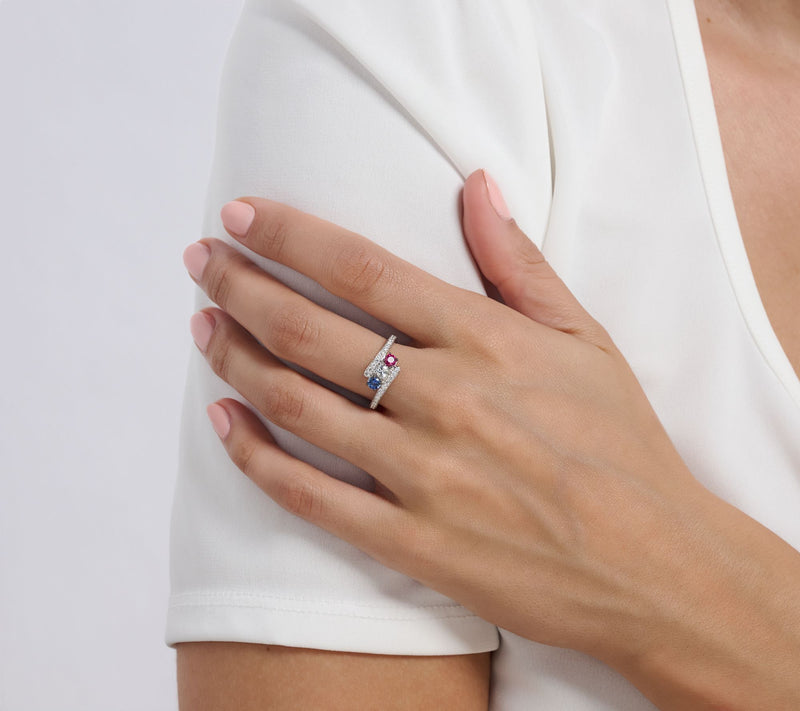 Carlo Viani Red, White & Blue Bypass Ring, 14k Gold — View 4