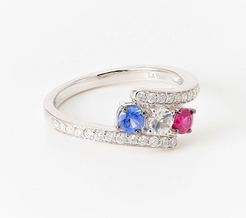 Carlo Viani Red, White & Blue Bypass Ring, 14k Gold — Main view