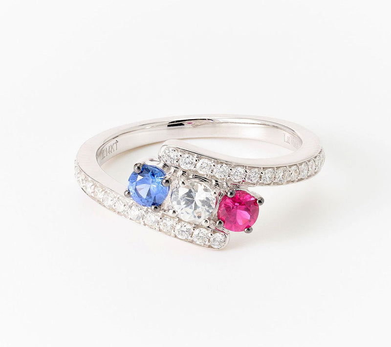 Carlo Viani Red, White & Blue Bypass Ring, 14k Gold — View 2