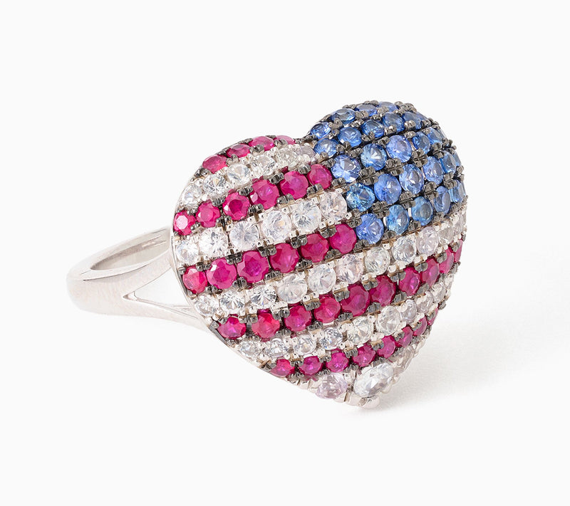 Carlo Viani Americana Heart Flag Ring, Sterling Silver — Main view
