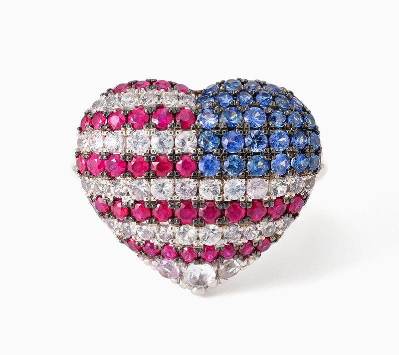Carlo Viani Americana Heart Flag Ring, Sterling Silver — View 2
