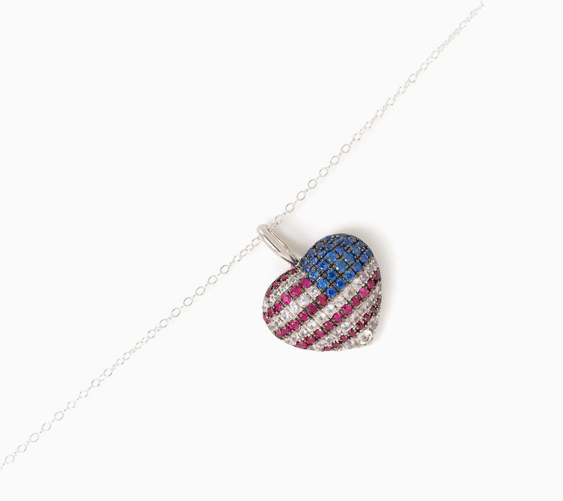 Carlo Viani Americana Heart Flag Pendant, Sterling Silver — View 3