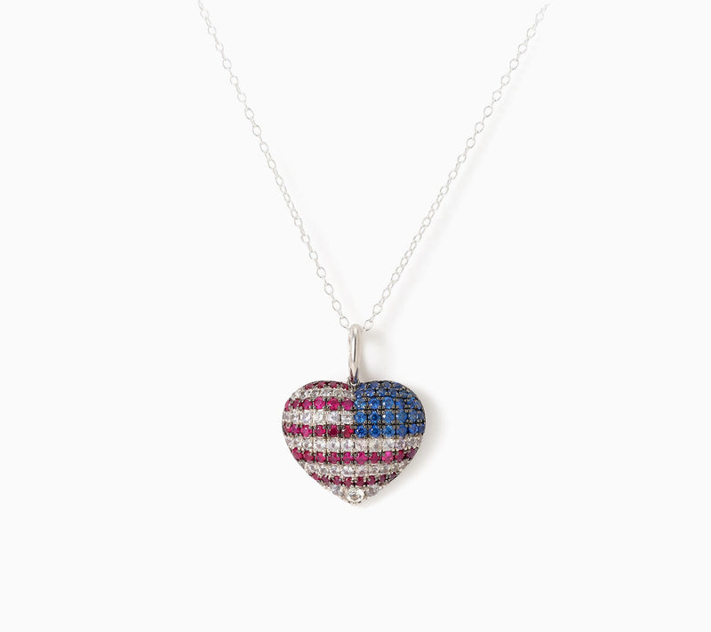Carlo Viani Americana Heart Flag Pendant, Sterling Silver — Main view