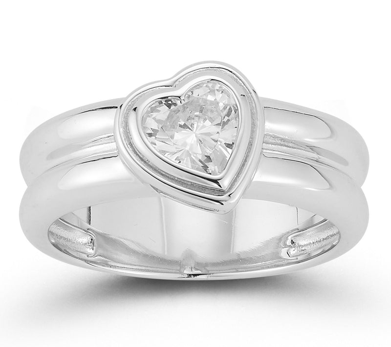 Sterlina Silver Heart Ribbed Band Ring, Sterling — View 8