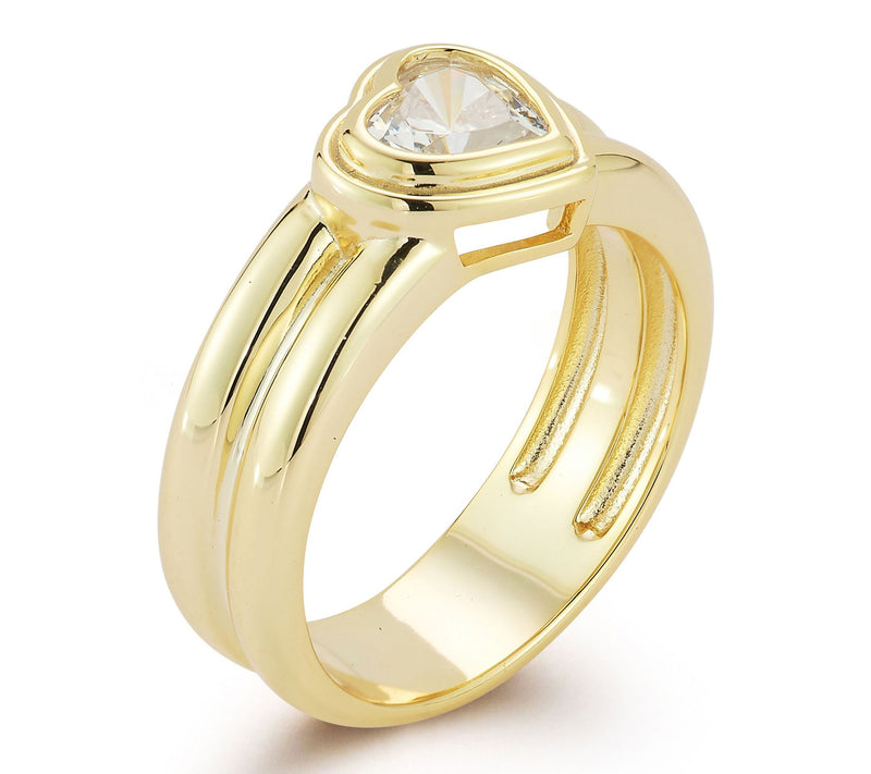 Sterlina Silver Heart Ribbed Band Ring, Sterling — View 2