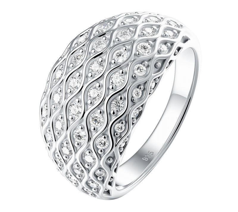 Diamonique Dome Lattice Style Ring, Sterling Silver — View 2