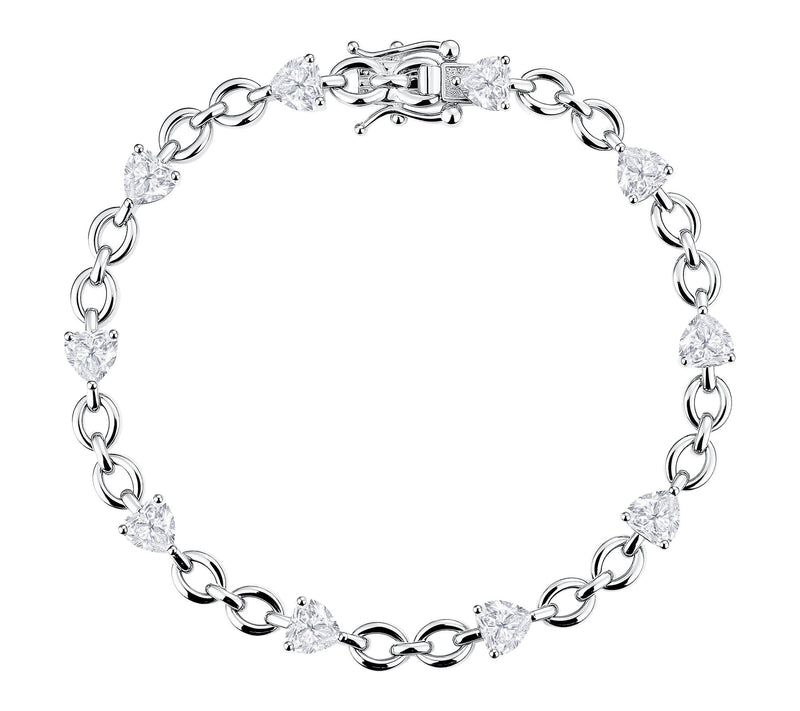 Diamonique Heart Link Bracelelet, Sterling Silver — View 2