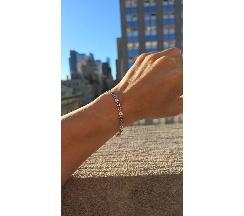 Diamonique Heart Link Bracelelet, Sterling Silver — View 3