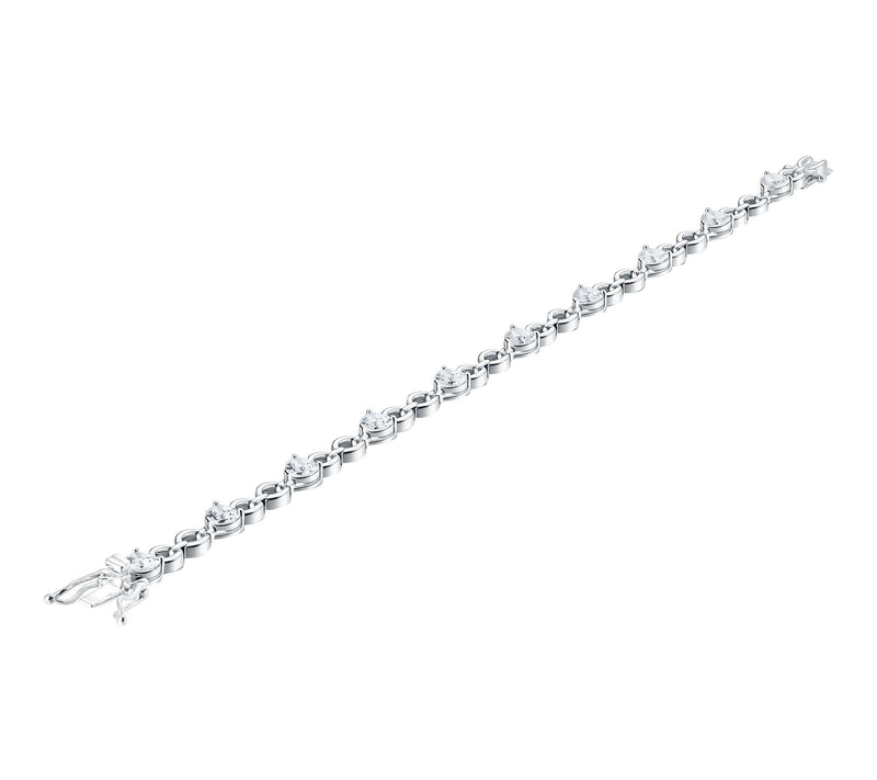 Diamonique Heart Link Bracelelet, Sterling Silver — View 4
