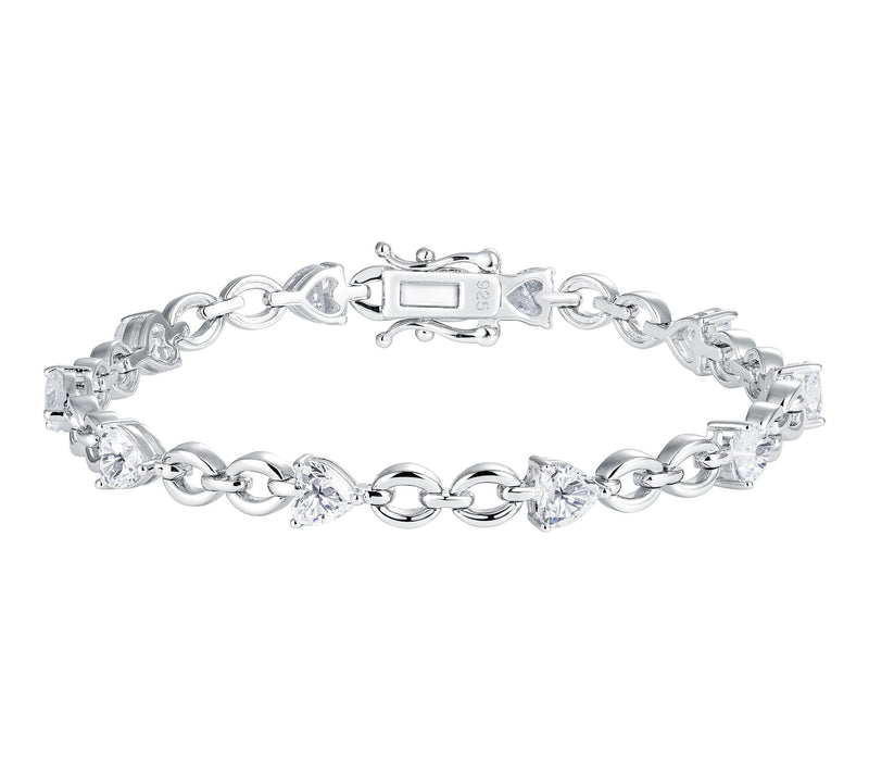Diamonique Heart Link Bracelelet, Sterling Silver — Main view