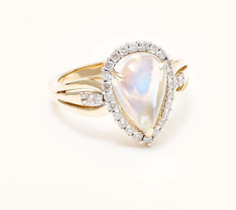 Affinity Gems Rainbow Moonstone & White Diamond Ring, 14K — Main view
