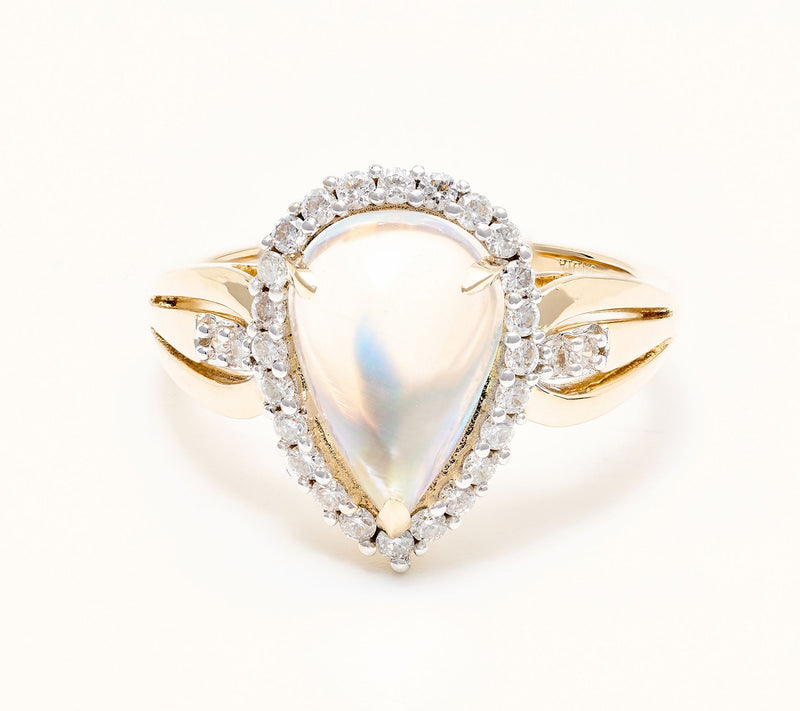 Affinity Gems Rainbow Moonstone & White Diamond Ring, 14K — View 2