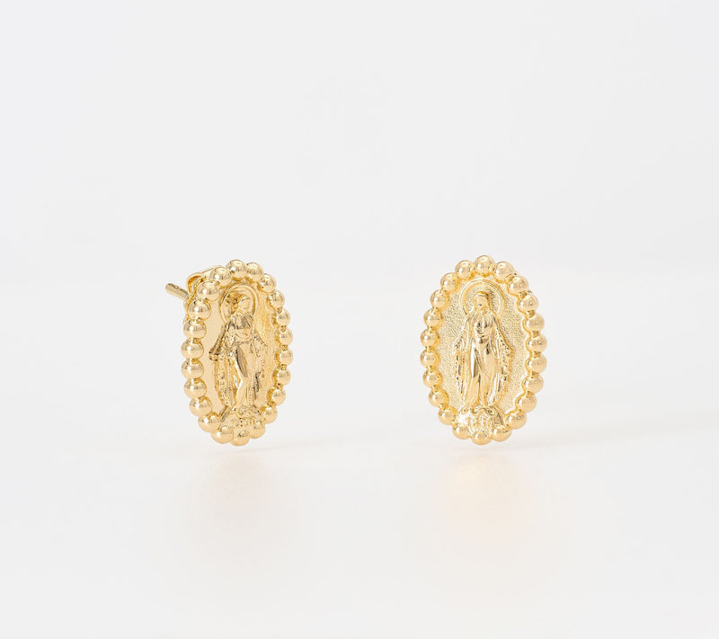 David Markstein Bronze Miraculous Medal Bead Border Earrings — View 12
