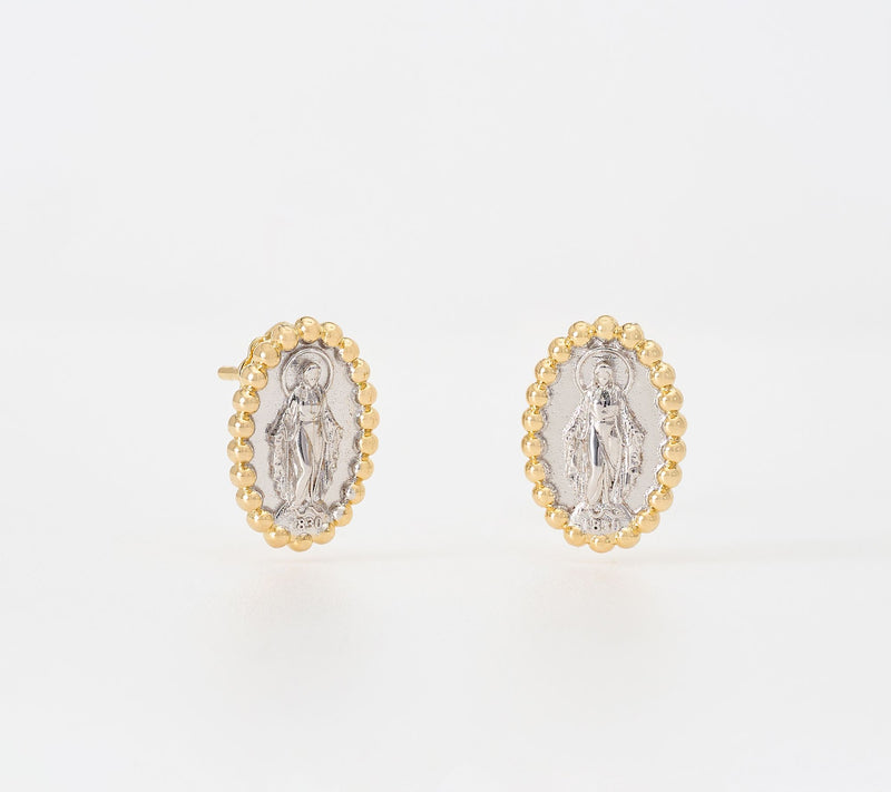 David Markstein Bronze Miraculous Medal Bead Border Earrings — View 13