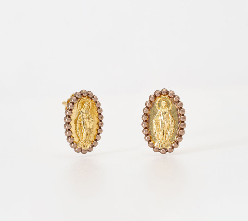 David Markstein Bronze Miraculous Medal Bead Border Earrings — View 14