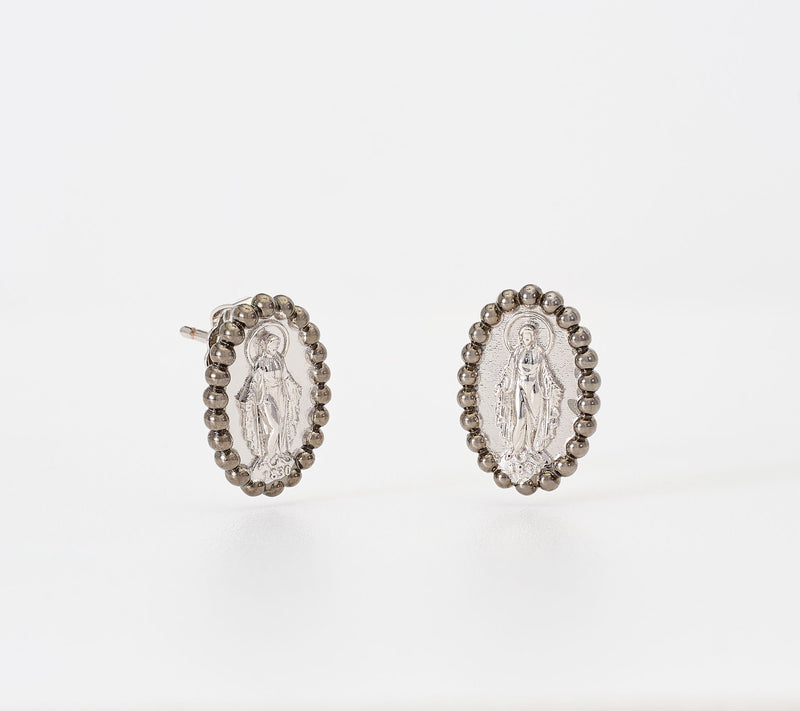 David Markstein Bronze Miraculous Medal Bead Border Earrings — View 15