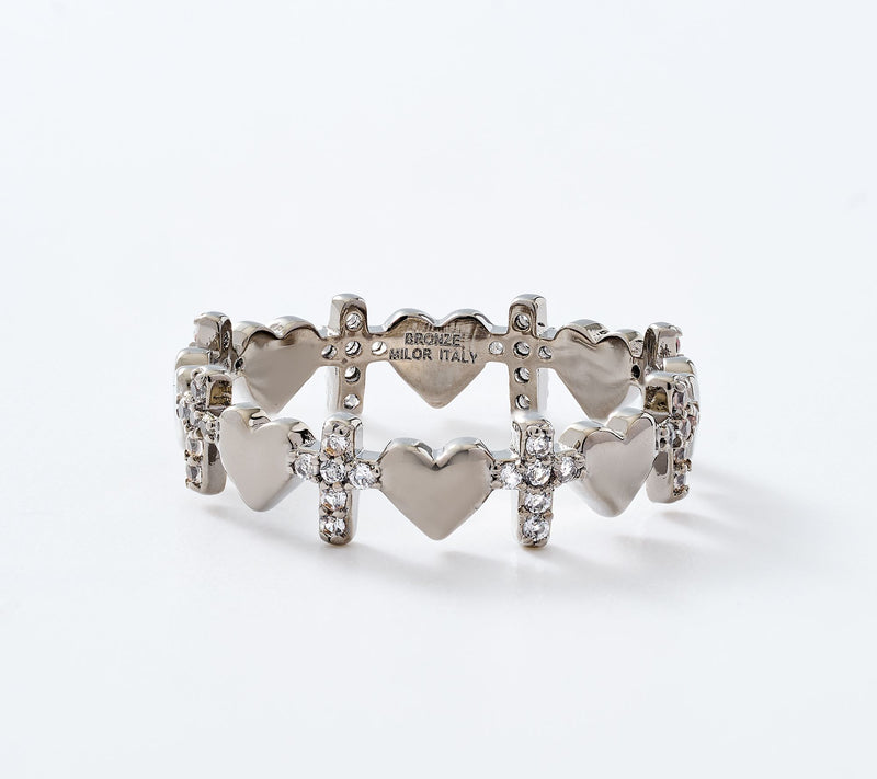 David Markstein Bronze Heart and Cross Stack Ring — View 9