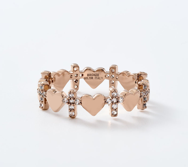 David Markstein Bronze Heart and Cross Stack Ring — View 10