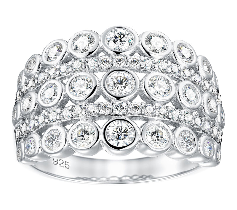 Diamonique 5-Row Round Bezel Band Ring, Sterling Silver — Main view
