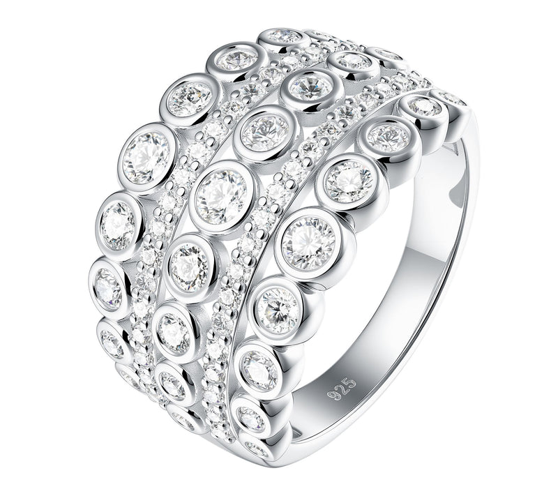 Diamonique 5-Row Round Bezel Band Ring, Sterling Silver — View 2