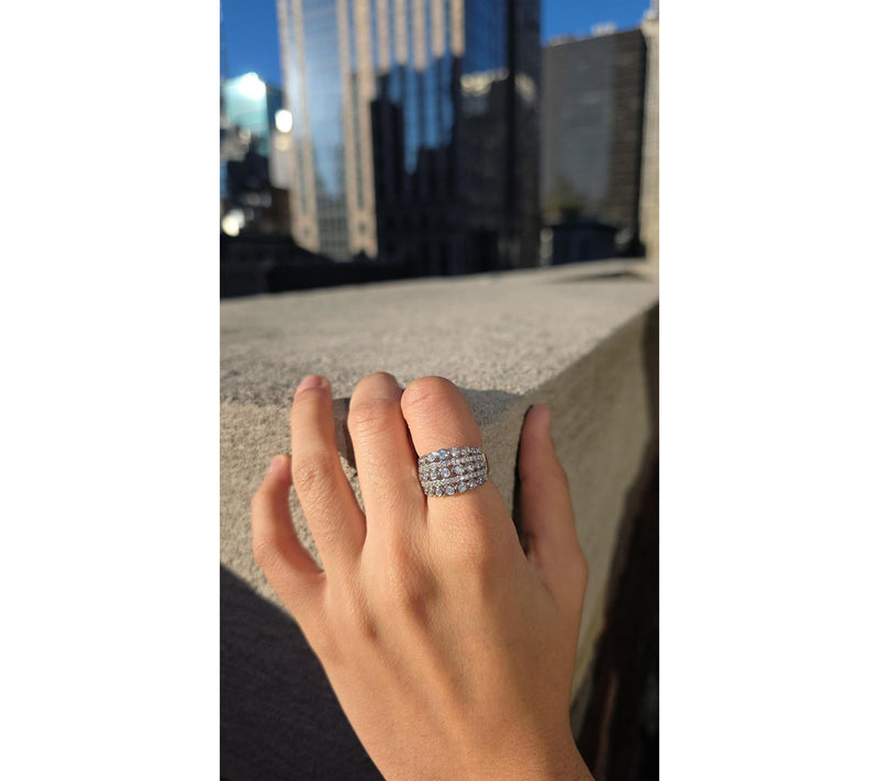Diamonique 5-Row Round Bezel Band Ring, Sterling Silver — View 3