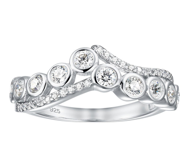 Diamonique Two Row Chevron Ring, Sterling Silver — View 2