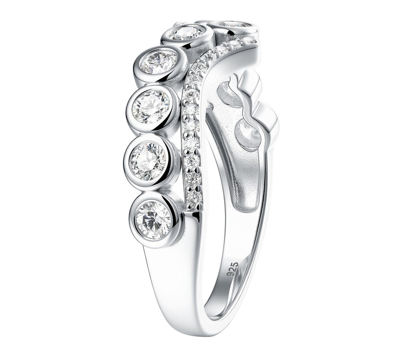 Diamonique Two Row Chevron Ring, Sterling Silver — View 4