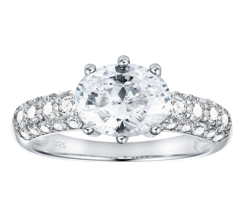 Diamonique Oval Cut Pave Band Ring, Sterling Silver — View 2
