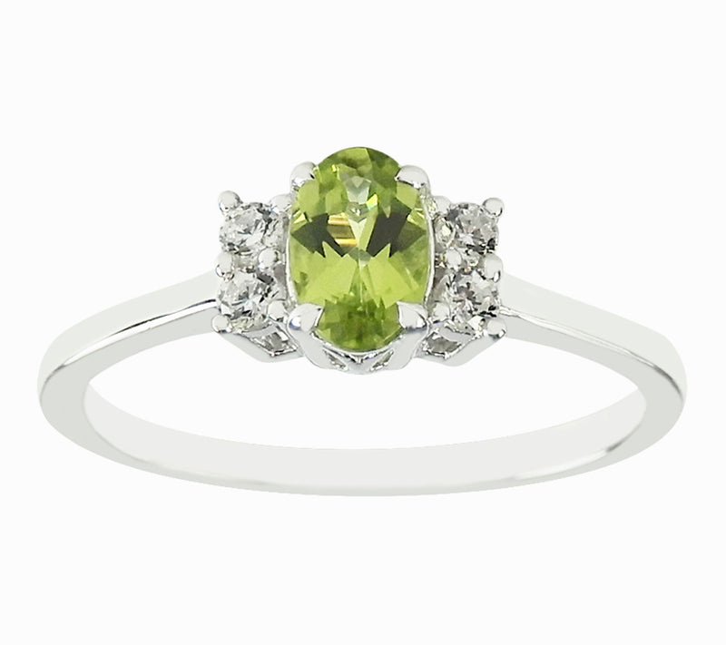 Diamonique & Peridot Cocktail Ring, Sterling Silver — Main view