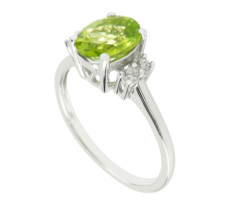 Diamonique & Peridot Ring, Sterling Silver — View 2