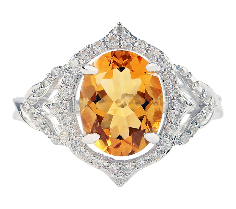 Diamonique & Citrine Center Design Ring, Sterling Silver — Main view