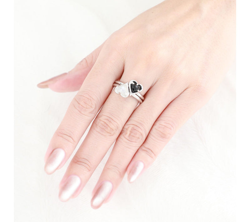 Margo Manhattan Sterling Moonstone & Onyx HeartRing Set — View 6