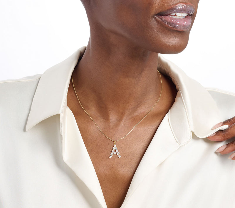 Fire Light Lab Grown Diamonds 1.00 cttw Fancy Shape Initial Necklace Yellow — View 5