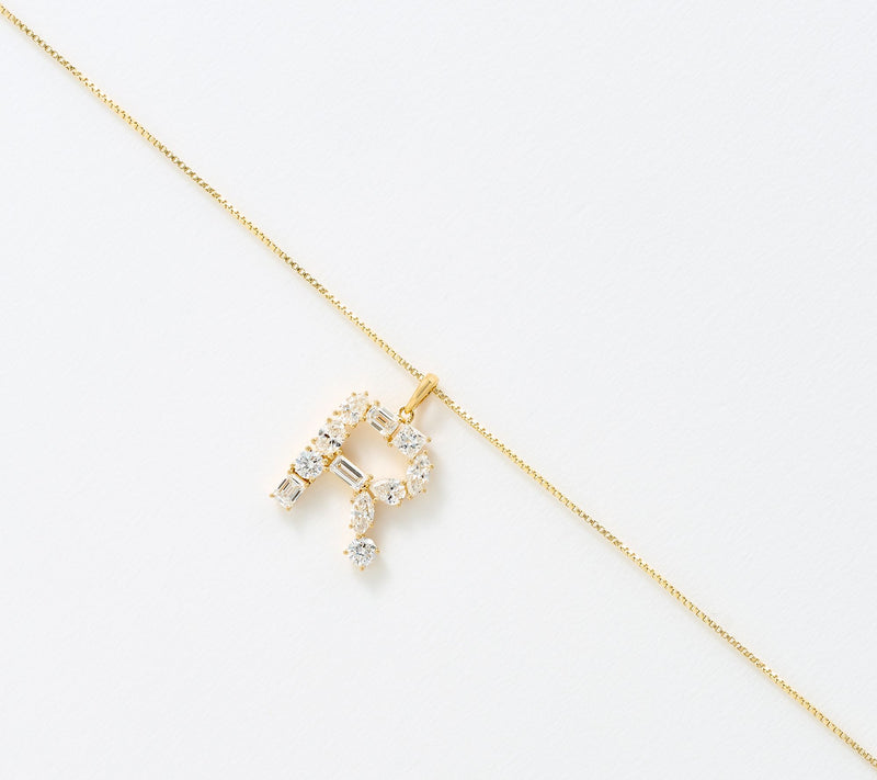 Fire Light Lab Grown Diamonds 1.00 cttw Fancy Shape Initial Necklace Yellow — View 3